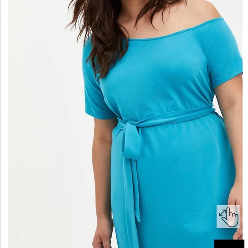 TORRID OFF-SHOULDER T-SHIRT DRESS - FRENCH TERRY TEAL  SIZE 4X NWT - Picture 2 of 4
